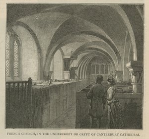 Os huguenotes na Inglaterra: igreja francesa na cripta ou cripta da Catedral de Canterbury de English School