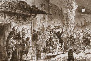 Os Iconoclasts em Basle queimando imagens e ídolos, ilustração da História do Protestantismo por James Aitken Wylie (1808-1890), pub. 1878 de English School