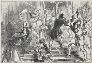 Os iconoclastas que destroem as imagens e as decorações do altar de uma igreja católica romana, ilustração da história do protestantismo por James Aitken Wylie (1808-1890), bar. 1878 de English School