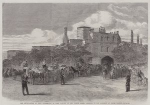 A instalação de Lord Palmerston como Lord Warden of the Cinque Ports, Chegada de Sua Senhoria ao Castelo de Dover (gravura) de English School