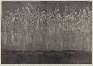 O Festival Naval Internacional em Portsmouth, Voo de Foguetes e Iluminação das Frotas Aliadas em Spithead (gravura) de English School