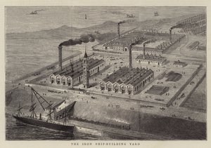 O estaleiro de construção naval em ferro (gravura) de English School