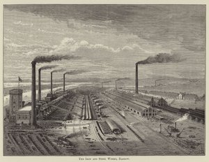 A Fábrica de Ferro e Aço, Barrow (gravura) de English School