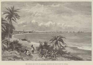 A Ilha e Cidade de Zanzibar, em frente à Costa Leste de África (gravura) de English School