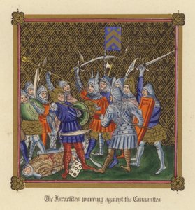 Os israelitas em guerra contra os cananeus (litho colorido) de English School
