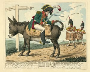 A jornada de um herói moderno para a ilha de Elba, pub. Londres, 1814 de English School