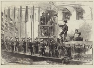 O Rei da Grécia recebido pelo Príncipe de Gales a bordo do HMS Serapis (gravura) de English School