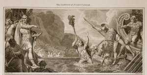 A aterrissagem de Julius Caesar, ilustração de David Humes a história de Inglaterra, bar. por R. Bowyer, Londres, 1812 de English School