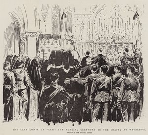 O Fim do Comte de Paris, a Cerimónia Funerária na Capela de Weybridge (litho) de English School