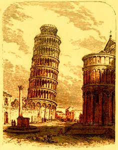 A torre inclinada e Apsis da Catedral, Pisa, ilustração do mundo como é por George Chisholm, publicado em 1885 (imagem digital melhorada) de English School