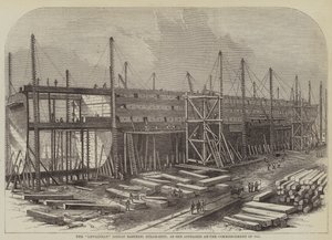 O "Leviatã" (Grande navio a vapor do Leste), tal como apareceu no início de 1855 (gravura) de English School