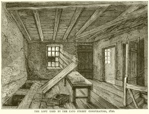 O Loft usado pelos Cato Street Conspirators, 1820 de English School