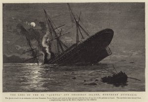 A perda do SS "Quetta" fora da ilha Thursday, Norte da Austrália (gravura) de English School