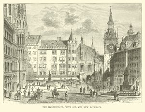 A Marienplatz, com o velho e novo Rathhaus de English School
