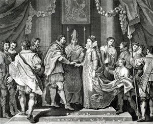 O casamento do rei, depois de uma pintura de L. Cheron, do século XIX de English School