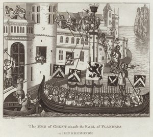Os homens de Ghent assaltam o conde de Flandres em Dendremonde de English School