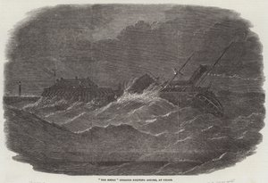 "The Menai" Steamer drifting Ashore, em Calais (gravura) de English School