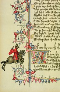 O comerciante, fac-símile detalhe de The Canterbury Tales, por Geoffrey Chaucer (c.1342-1400) de English School