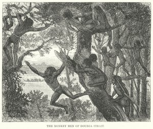 Os homens-macaco do Estreito de Dourga (gravura) de English School