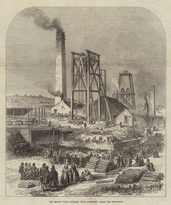 O Morley Main Colliery, perto de Dewsbury, após a Explosão (gravura) de English School