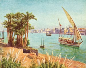 O Nilo, vista perto do Cairo (litografia a cores) de English School