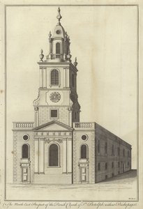 A perspectiva do nordeste da igreja paroquial de St Botolph sem Bishopsgate, Londres de English School