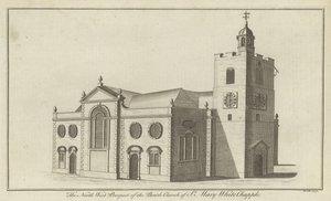 A perspectiva do noroeste da igreja paroquial de St Mary Whitechapel, Londres