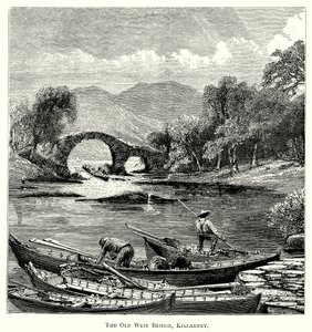 A velha ponte do açude, Killarney (gravura) de English School