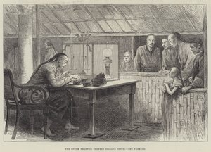 O tráfego de ópio, chinês vendendo ópio (gravura) de English School