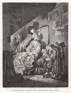 A origem da pintura: uma família fazendo sombras chinesas de English School