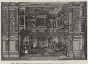 A Exposição de Paris, Acessórios de Chaminé no Recesso e Parte da Sala de Jantar mostrada por Messers Howard and Sons, de Londres (gravura) de English School