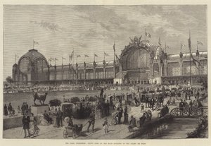 A Exposição de Paris, Vista Frontal do Edifício Principal do Champ de Mars (gravura) de English School