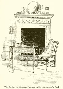 O salão em Chawton Cottage, com Jane Austens Desk de English School