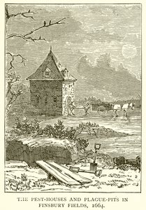 The Pest-Houses e Plague-Pits em Finsbury Fields, 1664 de English School