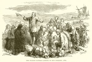 Os Padres Peregrinos que aterram na Nova Inglaterra, 1660 de English School