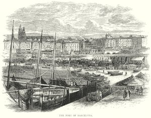 O porto de Barcelona (gravura) de English School
