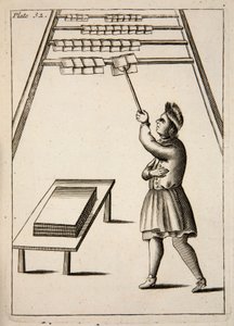 The Pressman Hanging Paper, pub. gravura de 1683. de English School