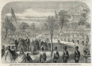 O Príncipe Consorte plantando uma árvore em comemoração à abertura dos novos jardins da Royal Horticultural Society de English School