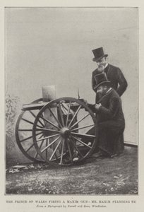 O Príncipe de Gales a disparar uma Maxim Gun, Sr. Maxim a postos (gravação) de English School
