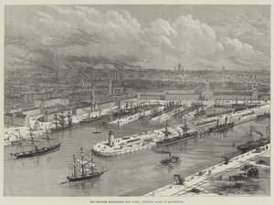 A proposta do Manchester Ship Canal, Doca Prevista em Manchester (gravura) de English School
