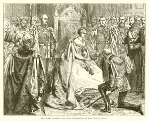 A Rainha Segurando a Primeira Investidura da Estrela da Índia de English School