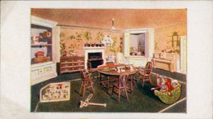 A Casa de Bonecas da Rainha: Creche (litografia a cores) de English School