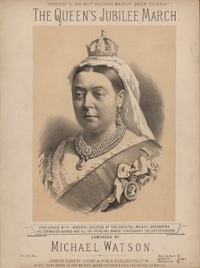 A Marcha do Jubileu das Rainhas - com retrato da Rainha Vitória (cor litho) de English School