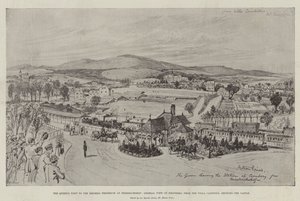 A visita da Rainha à Imperatriz Frederick em Friedrichshof, Vista Geral de Kronberg, da Villa Candidus, mostrando o Castelo (gravura) de English School