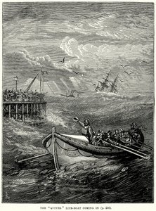 O barco salva-vidas "Quiver" a chegar (gravura) de English School