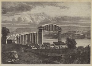 A ponte ferroviária de Saltash, I K Brunel, Engenheiro (gravura) de English School