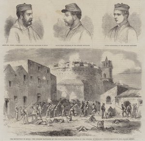 A Revolução na Sicília, o Batalhão Inglês ao Pé da Torre Redonda da Cidadela de Melazzo (gravura) de English School