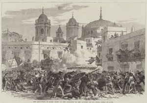 A Revolução em Espanha, Luta na Barricada do Bairro de Los Vinas, Cádis (gravura) de English School