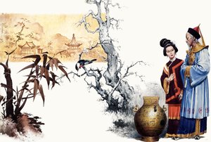 O enigma. Mago da corte chinesa transforma um príncipe em um vaso. de English School