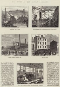 Os Riots nos distritos de algodão (gravura) de English School